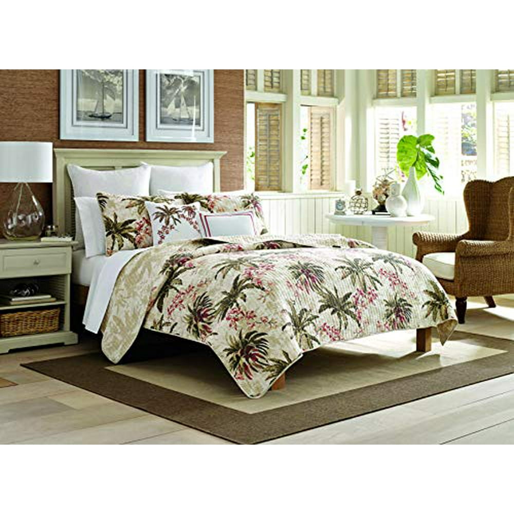 Tommy Bahama Bonny Cove Reversible 100 CottonQuilt Set, Queen, Tropical White