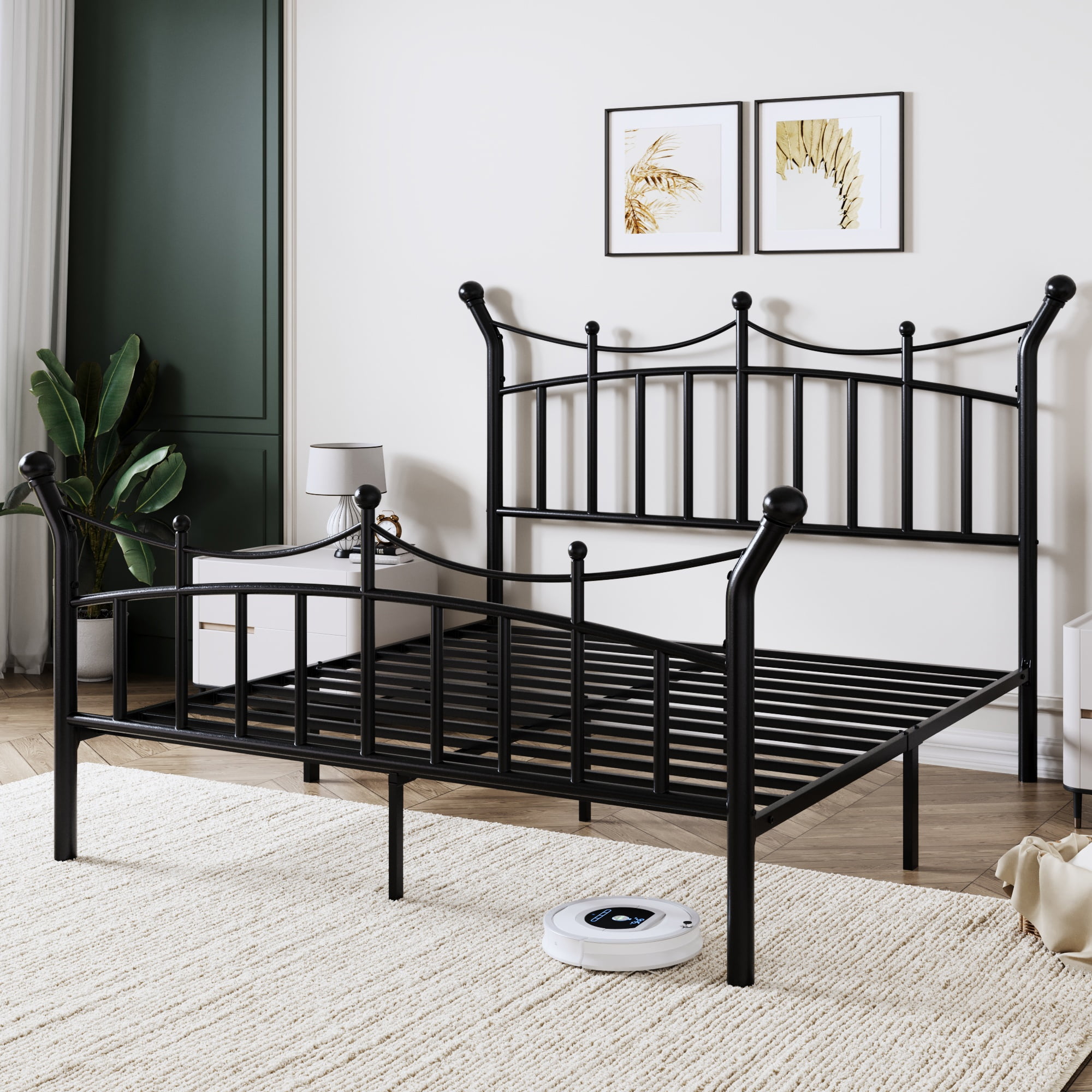 Allewie 14 Inches Full Size Metal Platform Bed Frame with Elegant Crown Headboard & Footboard, Sturdy Mattress Foundation with Under-Bed Storage, Easy Assembly, No Box Spring Needed, Black