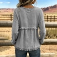 thumbnail image 3 of Boho Western Fringe Long Sleeve Tshirt for Women Fall V Neck Raw Hem Casual Gauze Top Gray M, 3 of 7