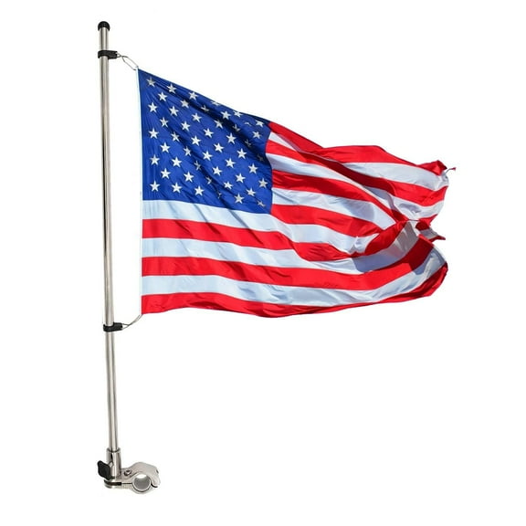 MARINE CITY Stainless Steel Flag Pole Base with Flag Rod and 12x18 Inches US Flag Set - Ideal for Marines, Boats, Yachts, Ships, and RVs 1 Set
