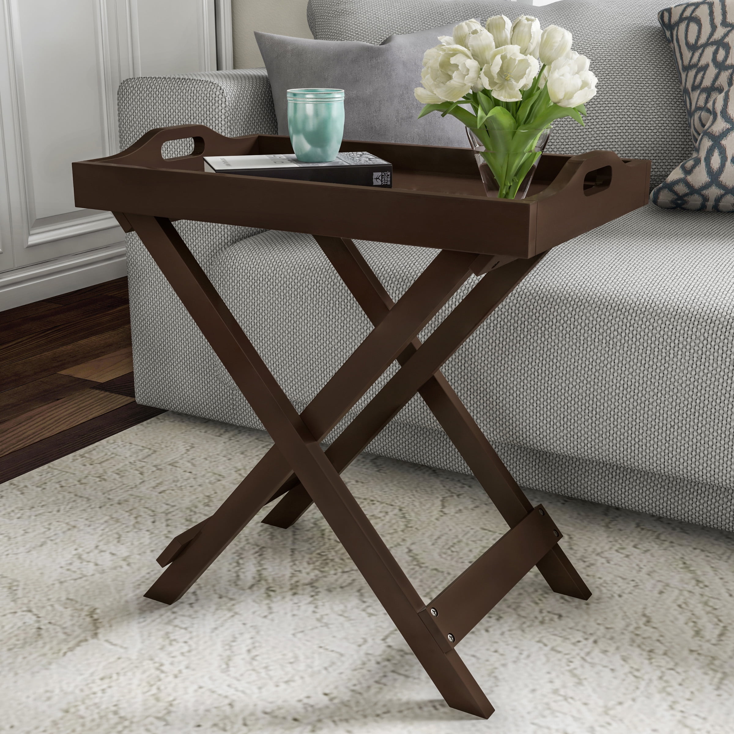 Side table Simone Folding Table Wood Tray Removable Tray Table 