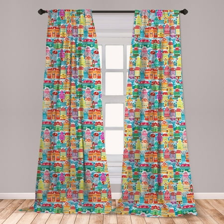 City Rooms Leicester Christmas City Curtains 2 Panels Set, Colorful Town Design Ornamental Winter Holiday Christmas Time Architecture Pattern, Window Drapes for Living Room Bedroom, Multicolor, by Ambesonne ()