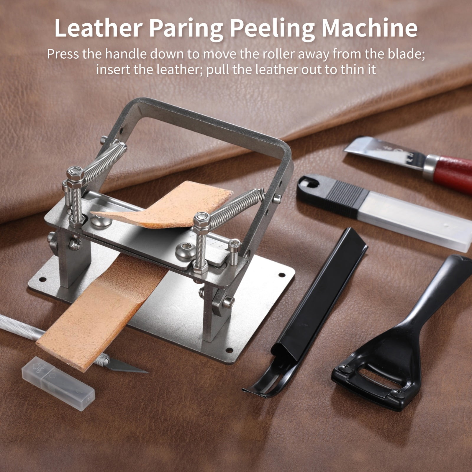Stainless Steel Manual Leather Skiver Set with Adjustable Thickness & 44 Blades for DIY Leather Craft Projects