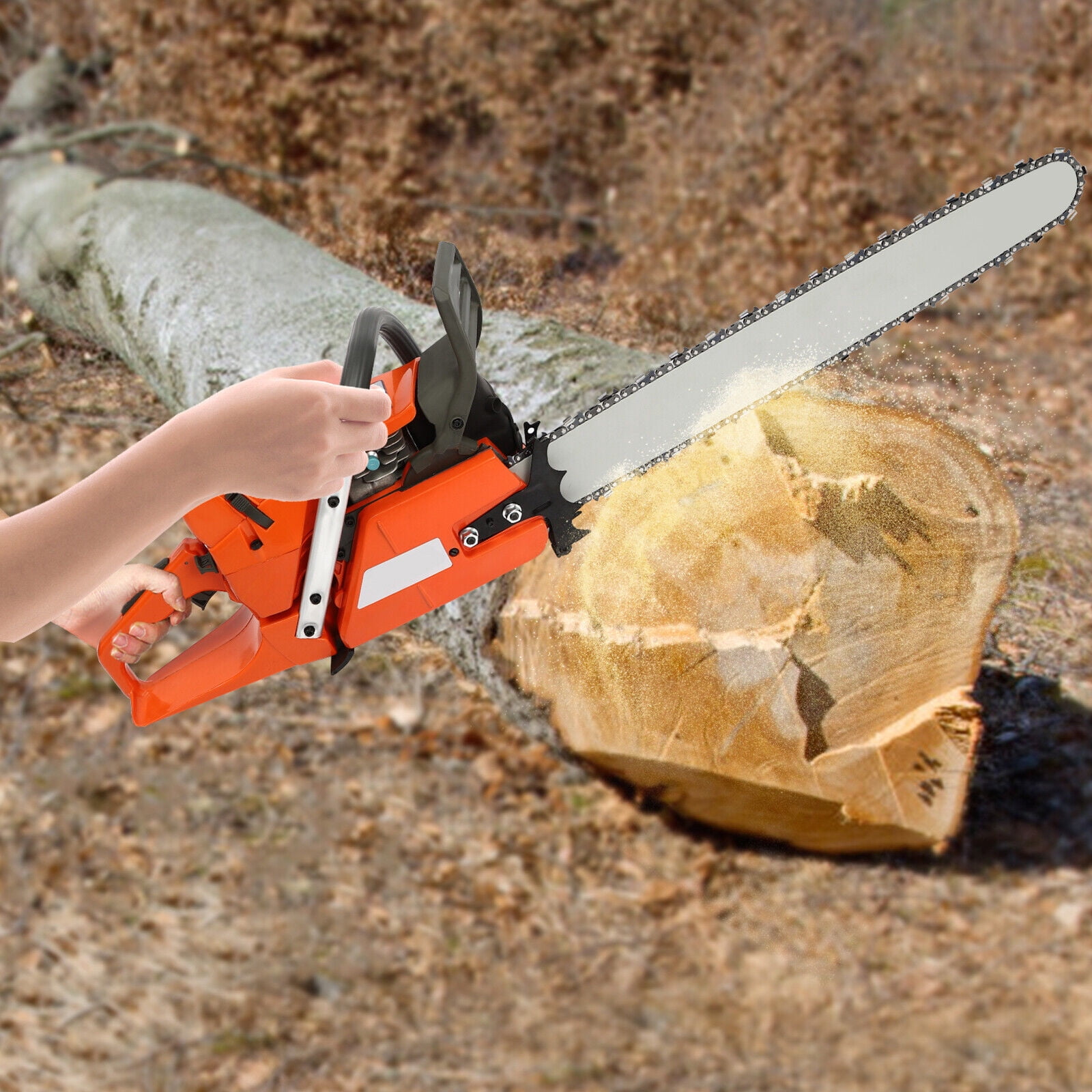 65cc/72cc Gas Chainsaw 24" Bar Gasoline Powered Chain Saw 2-Cycle Wood Cutting Orange