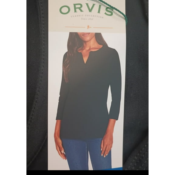 Orvis Ladies' ¾ Sleeve Split Neck Top, Tea Rose Pink Large