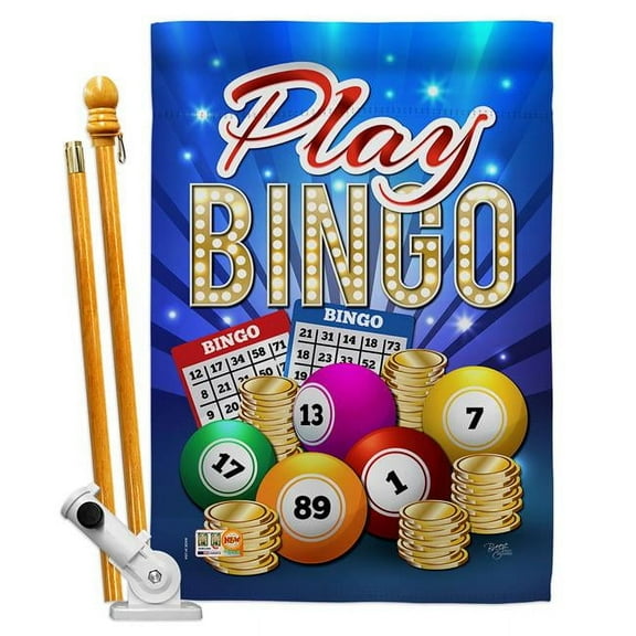 Breeze Decor BD-HB-HS-109076-IP-BO-D-US18-BD 28 x 40 in. Play Bingo Interests Hobbies Impressions Decorative Vertical Double Sided House Flag Set with Pole Bracket Hardware