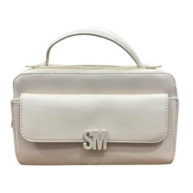 Bolsa Crossbody Bkirsten Steve Madden color crema con asa desmontable y ajustable, mide 21 cm de ancho por 14 cm de alto, incluye monedero mide 11 cm de alto por 8 cm de ancho.