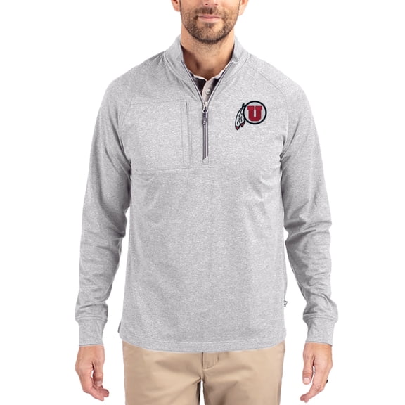 Women's-Cutter & Buck  Heather Gray Utah Utes Adapt Eco Knit Stretch Recycled DryTec Raglan Quarter-Zip Pullover