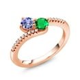 thumbnail image 2 of Gem Stone King 18K Rose Gold Plated Silver Blue Tanzanite and Green Nano Emerald Bypass Ring for Women (0.84 Cttw, Gemstone December Birthstone, Round 4MM, Size 6), 2 of 4