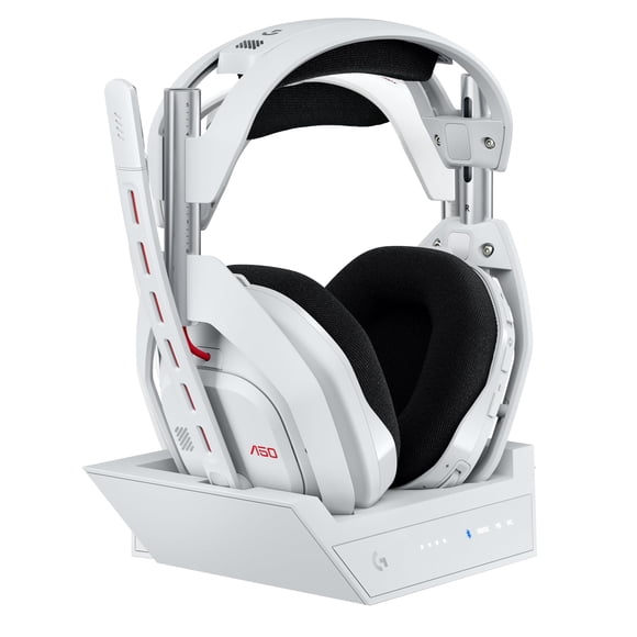 Logitech G Astro Auriculares Inalámbricos para Juegos A50 LIGHTSPEED + Estación Base (Gen 5), Grafeno Prog, Conmutación de 3 Sistemas, usb-c a xbox, ps5, PC/Mac O Nintendo Switch, Bluetooth - Blanco -