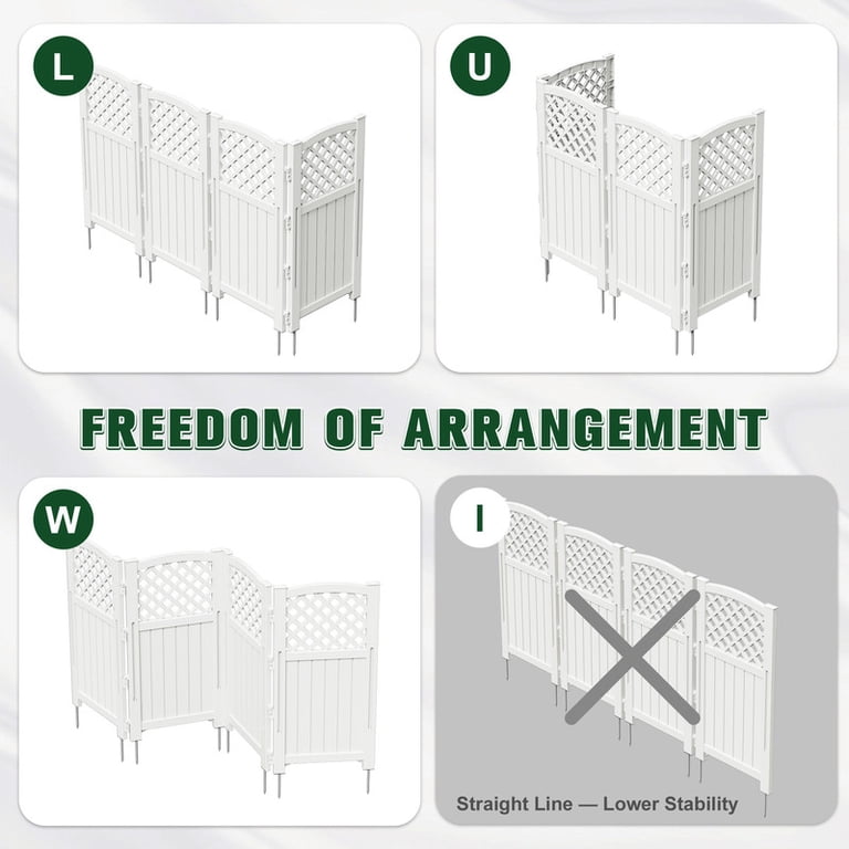 Devoko 4-Panel Privacy Fence, White photo 5