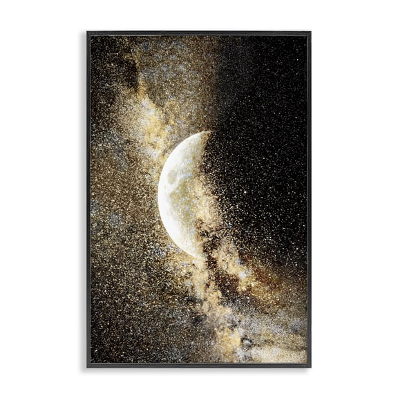 Stupell Industries Starry Nebula Crescent Moon Outer Space Painting Black Framed Art Print Wall Art, 12 x 18