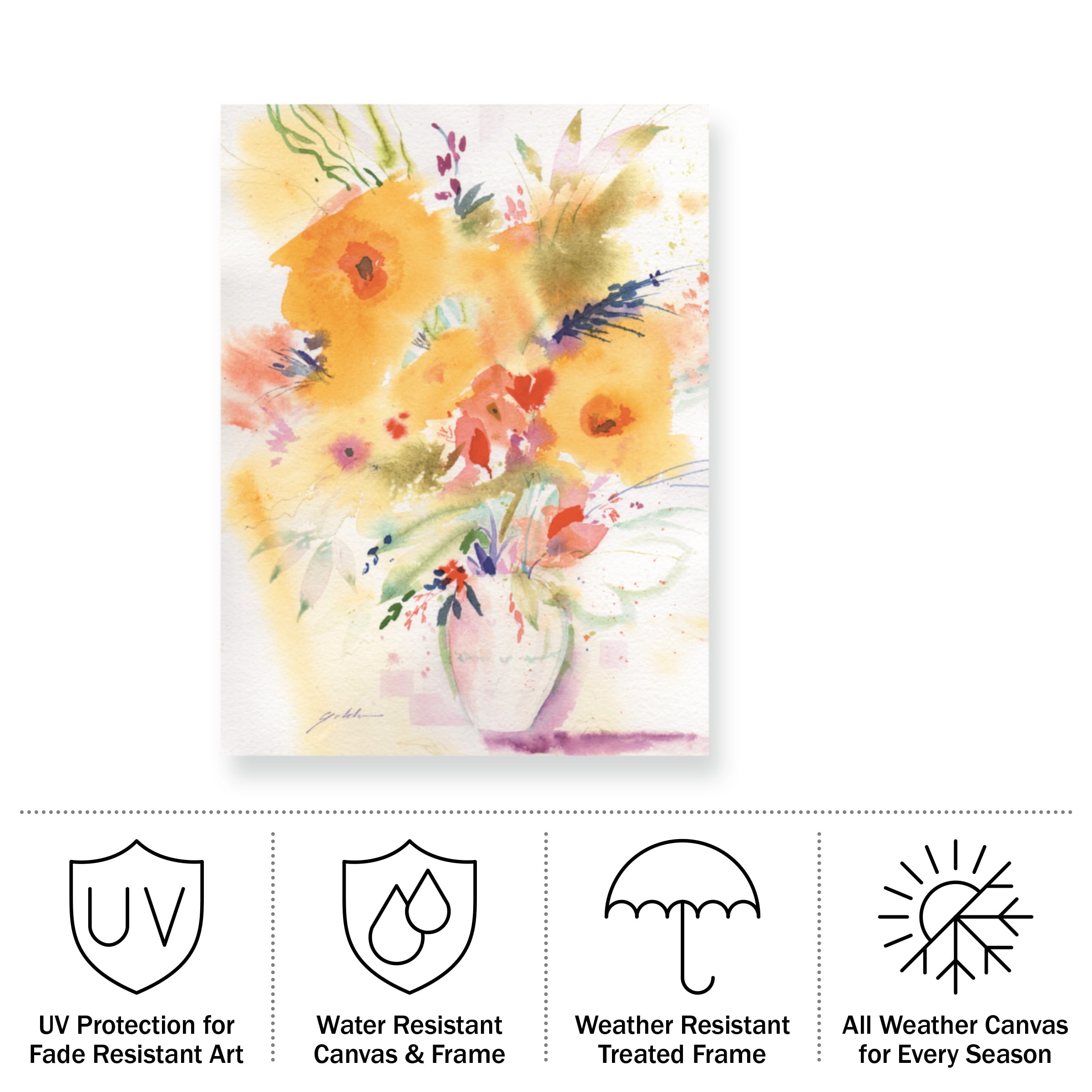 Sheila Golden 'Vivid Yellow Bouquet' Outdoor Canvas 47x35
