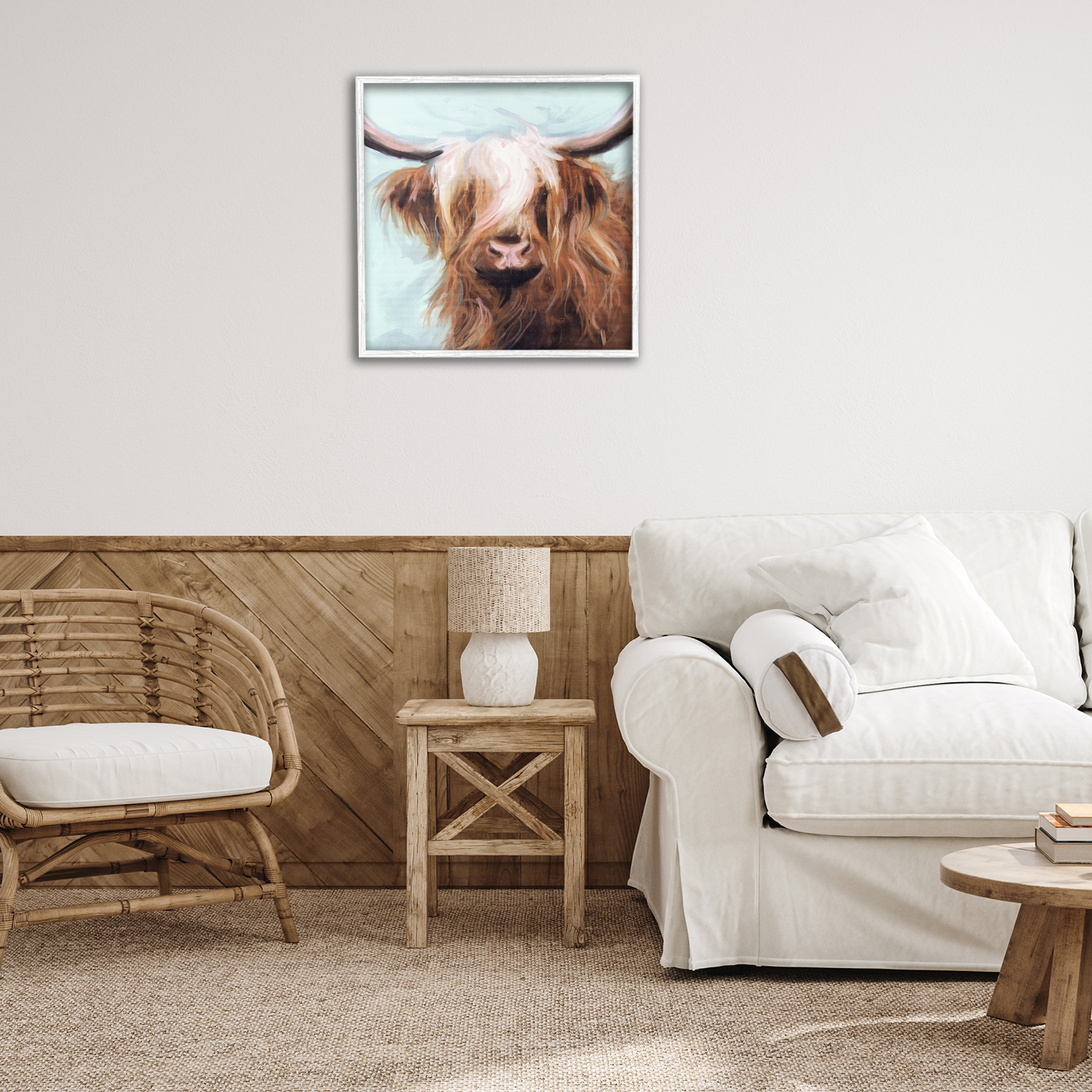 Stupell Industries Long Haired Cattle Portrait Animals & Insects Painting White Framed Art Print Wall Art, 24 x 24