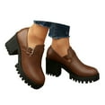 thumbnail image 3 of Women Loafers Platform Chunky Heel Slip On Lug Sole Ankle Boot Leather Casual Dressy Office Business Shoes, 3 of 8