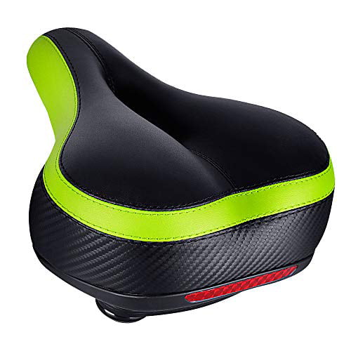Tonbux Most Comfortable Bicycle Seat Bike Replacement With Dual Shock Absorbing Ball Wide Memory Foam Gel Mounting Wrench Black Green Reflective Sticker Com - Most Comfortable Gel Bike Seat Cover