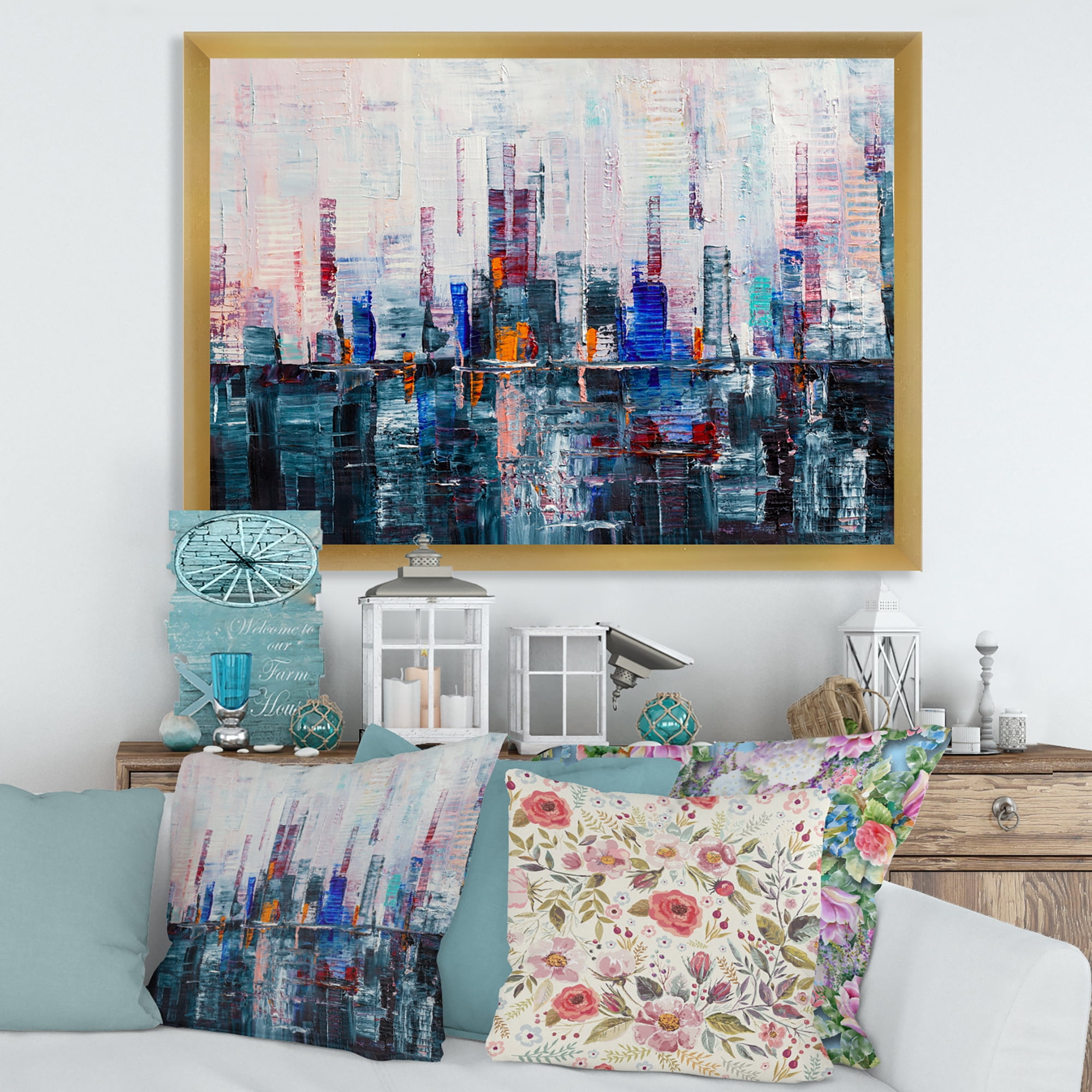Designart 'Modern Abstract City Skyscrapers' Modern Framed Art Print