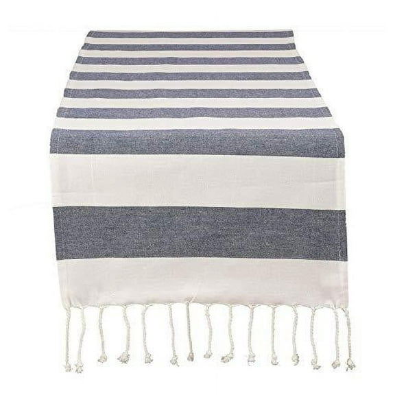 Fennco Styles Cabana Collection Nautical Striped Tassel 100% Pure Cotton 16 x72 Inch Table Runner - Variety Color Table Runner for Wedding Banquets, Family Dinner, Special Events and Home