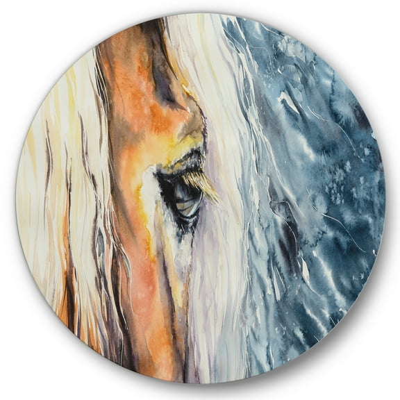 Designart 'Abstract Close-Up of A Beautiful Horses Eye II' Farmhouse Circle Metal Wall Art 36x36 - Disc of 36