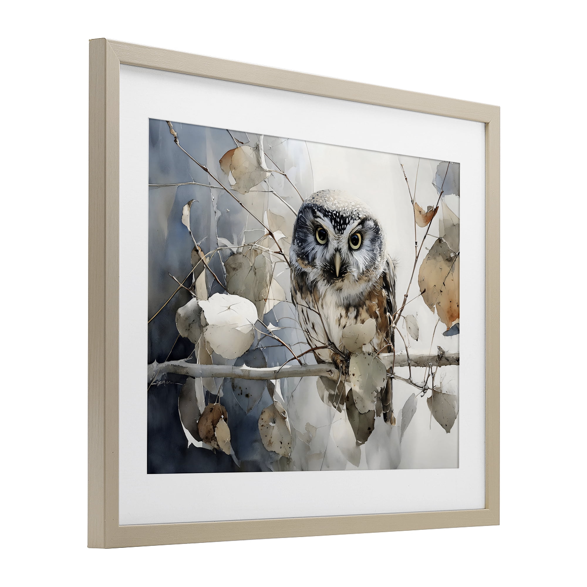Stupell Industries Hoot Owl on Autumn Branch Birch Framed Print Under Glass, design by Franklyn Gregory