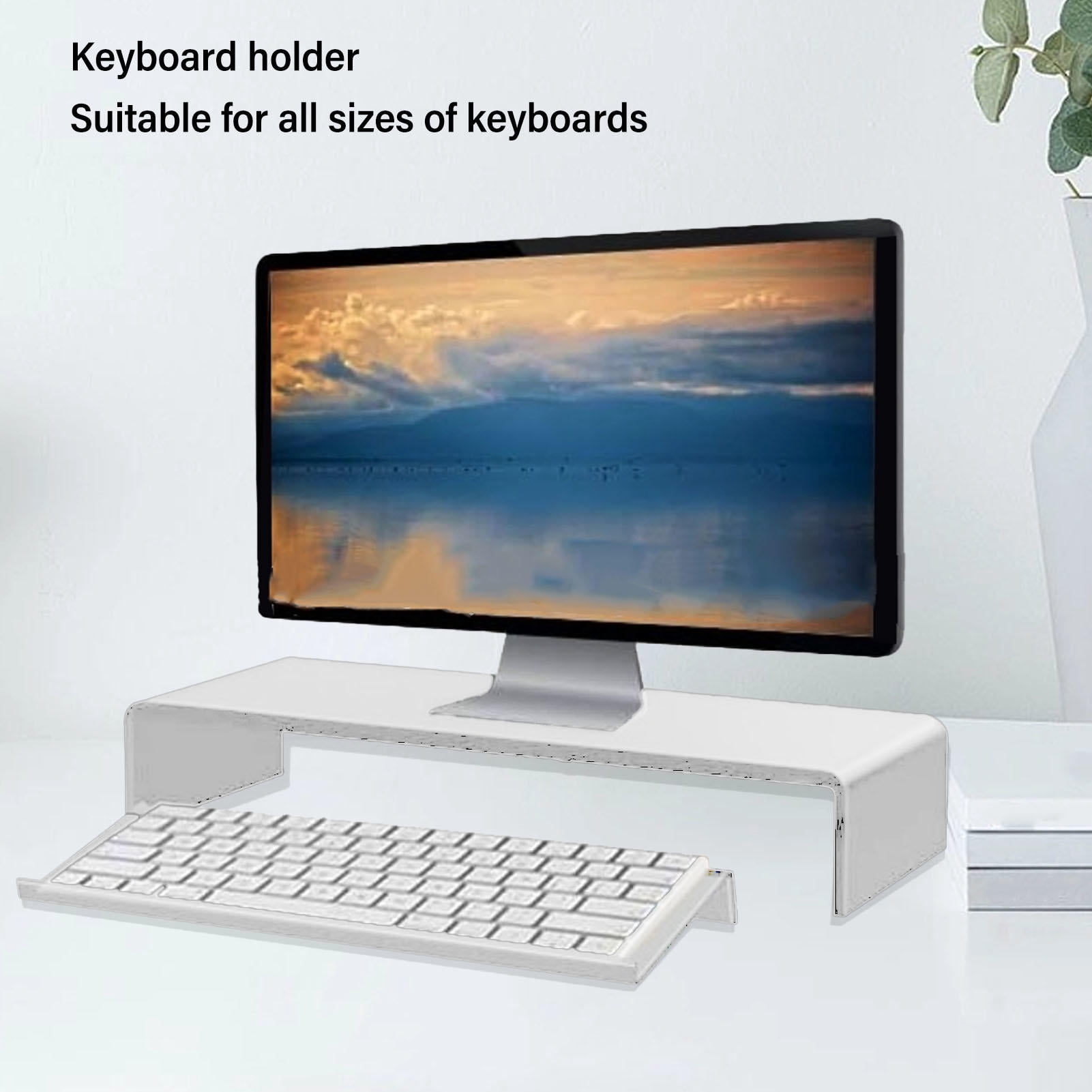 BIMZUC Acrylic Keyboard Riser – Low Front Lip, Polished Finish, Tilted Design for Comfortable Typing, Stable & Durable – Transparent Keyboard Stand for Home Office