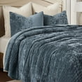 thumbnail image 6 of EVERGRACE Velvet Quilt Set King Size, Luxurious Soft Striped Channel Bedding Set, Lightweight Velvet Comforter for All Season, Oversized Bedspread Coverlet with 2 Matching Shams, Stormy Blue, 6 of 8