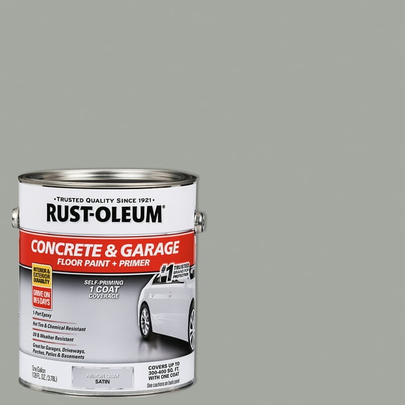 Armor Gray, Rust-Oleum Satin Concrete and Garage Floor Paint and Primer- Gallon, 1 Pack