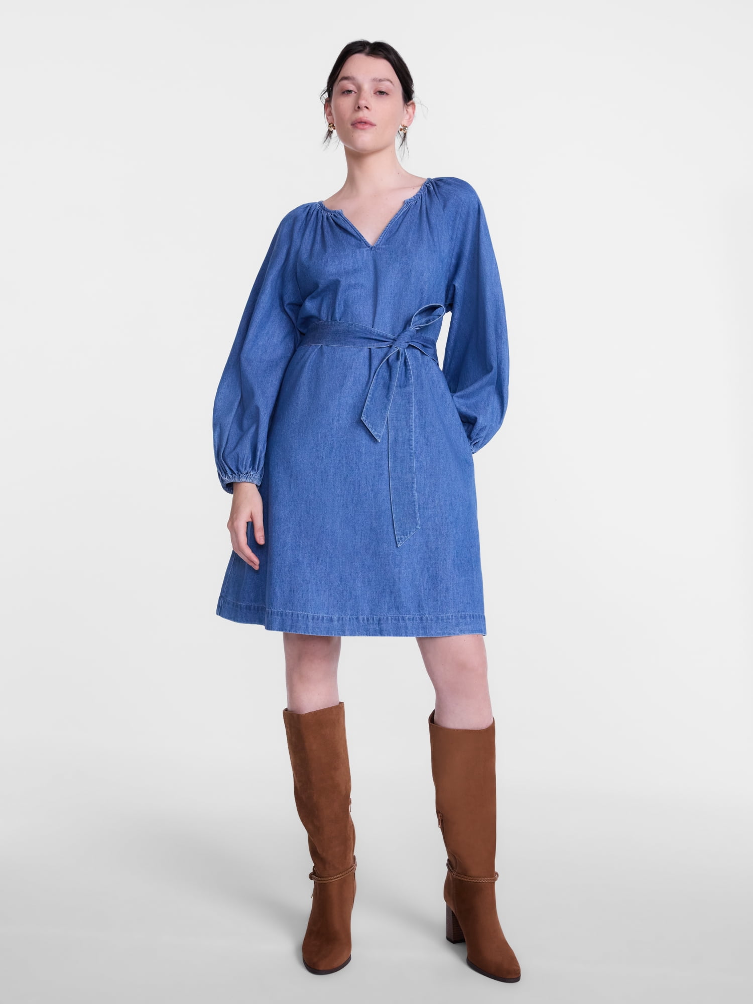 Scenario Women's and Women's Plus Mini Dress with Long Balloon Sleeves, Sizes XS-4X