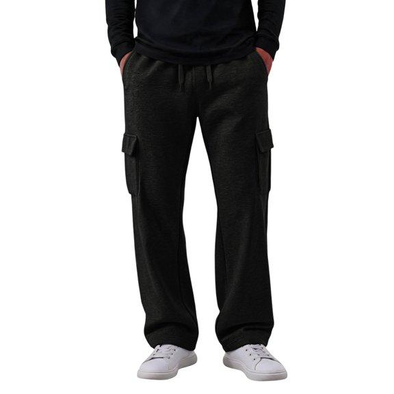 Mens Cargo Pants Open Bottom Fleece Sweatpants Relaxed Fit Drawstring Elastic Waist Joggers Running Workout Gym Pants