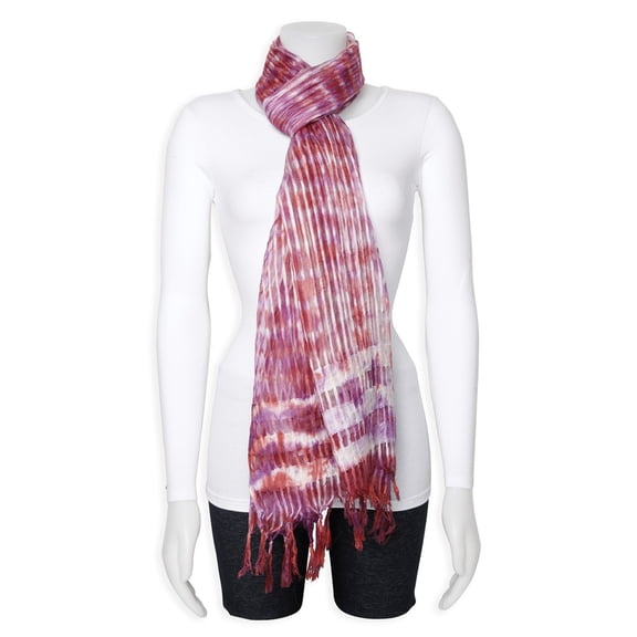 FB Jewels Burgundy/Purple/White Sheer Stripe Viscose Fashion Scarf