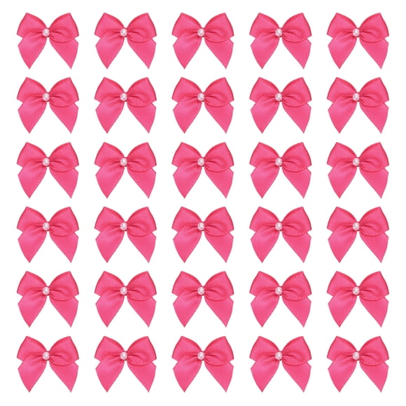 Uxcell 100 Pcs Mini Lazos de Cinta Rosa Roja con Perla de 1" Flores de Cinta Apliques para Manualidades DIY Lazos para el Cabello Costura Decoración de Bodas Fiesta Navidad