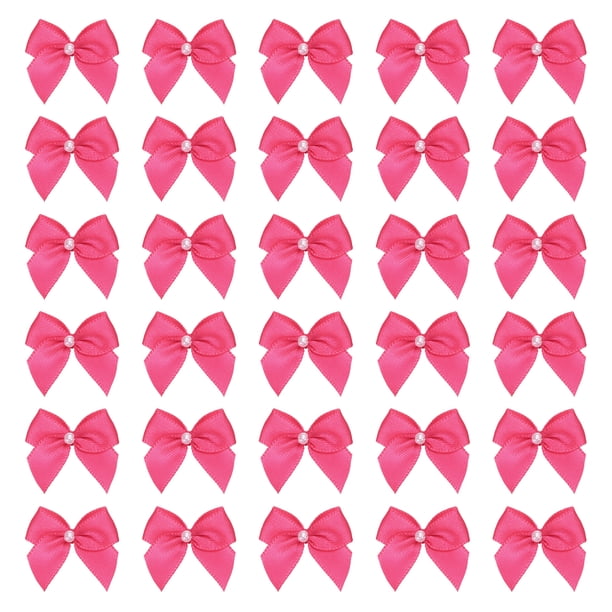 Uxcell 100 Pcs Mini Lazos de Cinta Rosa Roja con Perla de 1" Flores de Cinta Apliques para Manualidades DIY Lazos para el Cabello Costura Decoración de Bodas Fiesta Navidad