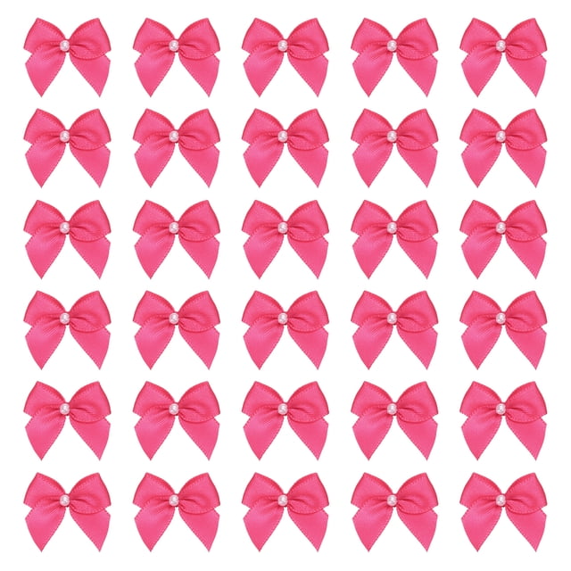 Uxcell 100 Pcs Mini Lazos de Cinta Rosa Roja con Perla de 1" Flores de Cinta Apliques para Manualidades DIY Lazos para el Cabello Costura Decoración de Bodas Fiesta Navidad