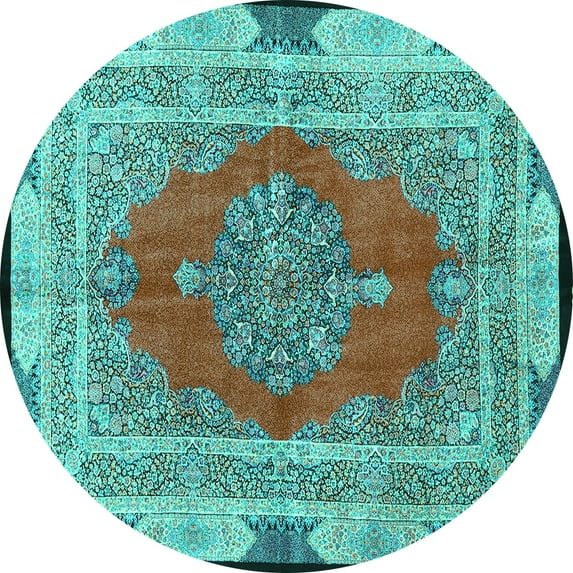 Ahgly Company Indoor Round Medallion Turquoise Blue Traditional Area Rugs, 7' Round