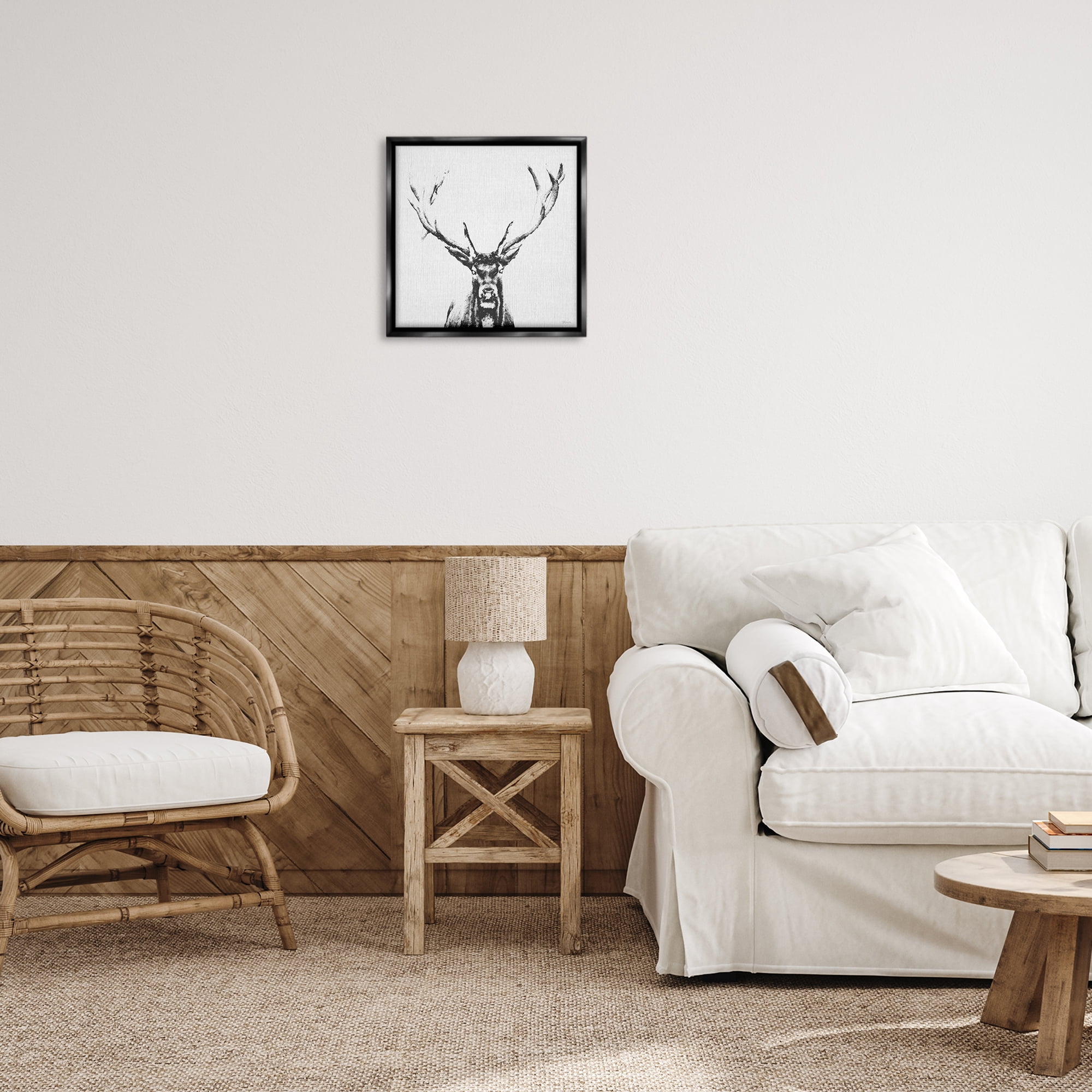 Stupell Industries Stag Sketch in Grey Animals Painting Black Floater Framed Canvas Art Print Wall Art, 18 x 18