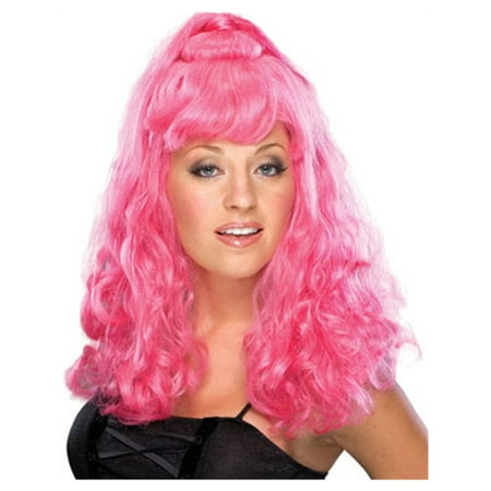 Adult Womens Hot Pink Long Curly Costume Wig