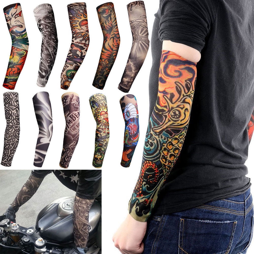 Tattoo Pattern Cooling Arm Sleeves Cover UV Sun Protection Basketball Sport 
