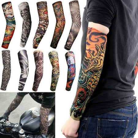 10PCS UV Sun Protection Basketball Golf Sport Tattoos Arm Sleeves Cooling