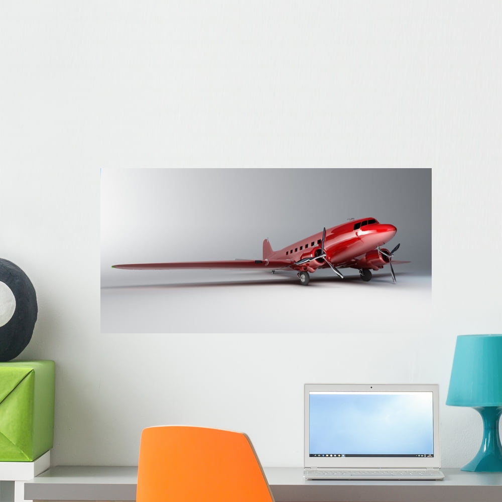 Red Airplane Wall Mural by Wallmonkeys Peel and Stick Graphic (24 in W x 12 in H) WM121484