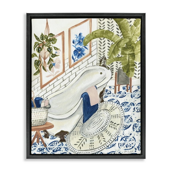 Stupell Industries Boho Chic Bathtub Typography Painting Black Floater Framed Canvas Art Print Wall Art, 17 x 21