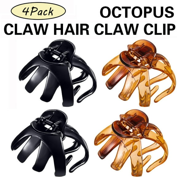LNKOO 4 PCS Large Grip Octopus Clip Spider Hair Claw Octopus Jaw Hair Claw Clips for Thick Hair, 8.5 cm/3.35inch