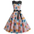 thumbnail image 1 of Mujeres vendaje estampado retro corto sin mangas encaje patchwork noche o-cuello fiesta graduación vestido vintage Fridja hjkh438, 1 of 9