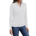 thumbnail image 3 of Womens T-Shirts Long Sleeve Banded Bottom Tops Business Casual Tops Collared V Neck Blouses White XL, 3 of 7