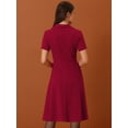 thumbnail image 3 of Vestido retro vintage Allegra K de manga corta con cuello en V y botones Rojo XL, 3 of 5