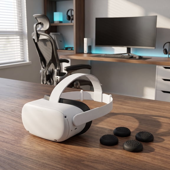 Shihaoyuan Lightweight Replacement VR Headset Strap for Meta Quest 2 with 4 Thumbstick Caps, White
