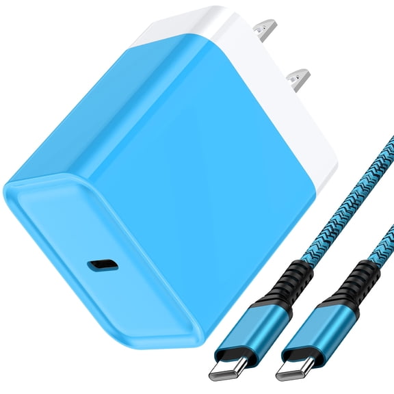 USB C Charger Block Fast Charging, 20W PD Charging Box with 6FT USB C to C Charging Cable, Type C Block USB C Wall Charger Adapter Charger Station Compatible for iPhone, Samsung, Android, Blue