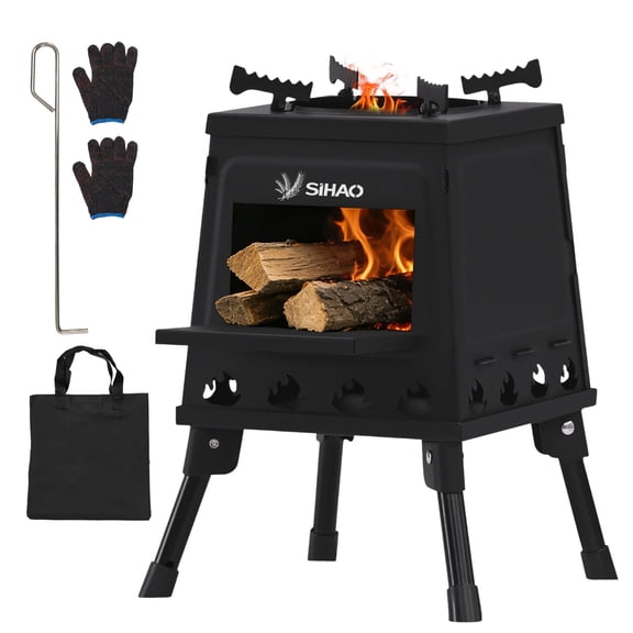 SIHAO Camping Wood Stove, Portable Wood Burning Stove, Folding Camp Tent Heat Mini Outdoor Stove with Carrying Bag, for Cooking Heating Picnic Hiking BBQ Travel RV