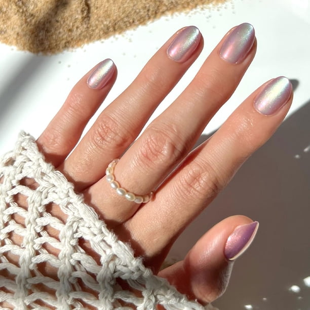 Short Glamnetic Oyster de Press On Nails, ovalado, con forma de ojo de gato