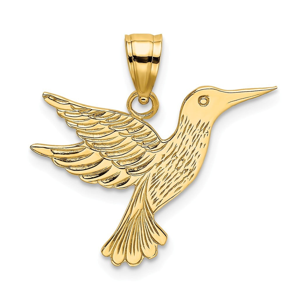 Jewelry 19mm 14k Gold Hummingbird High Polish and Engraved Charm