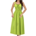 thumbnail image 1 of Vestido Sexy para las Mujeres de Color Sólido sin Mangas Elasticidad Retractar Cintura Plegado, Camisola Largo Maxi Vestido, 1 of 9